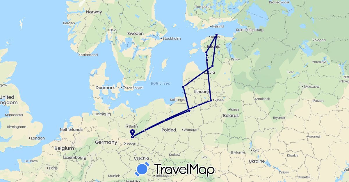 TravelMap itinerary: driving in Germany, Estonia, Lithuania, Latvia, Poland (Europe)